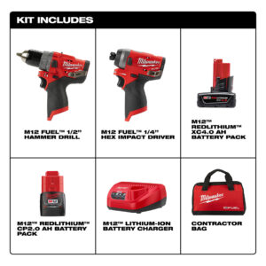 Milwaukee M12 Fuel Impact and Hammer Drill Driver Combo Set